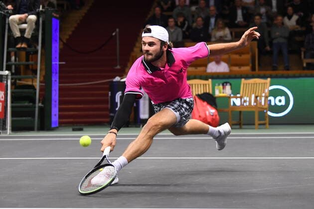 STOCKHOLM 20211111 Tommy Paul of Canada returns to Andy Murray GBR during singles quarter final Stockholm Open 2021 at the Royal Tennis Hall STOCKHOLM SWEDEN x10080x,  Copyright: xFredrikxSandberg TTx STOCKHOLM OPEN TENNIS