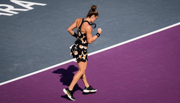 Mandatory Credit: Photo by Rob Prange Shutterstock (12596804o) Maria Sakkari of Greece in action during the first round-robin match at the 2021 Akron WTA, Tennis Damen Finals Guadalajara WTA tennis tournament Akron WTA Finals, Day 2, Tennis, Panamerican Tennis Center Guadalajara, Mexico - 11 Nov 2021 Akron WTA Finals, Day 2, Tennis, Panamerican Tennis Center Guadalajara, Mexico - 11 Nov 2021  Copyright: xRobxPrange Shutterstockx 12596804o