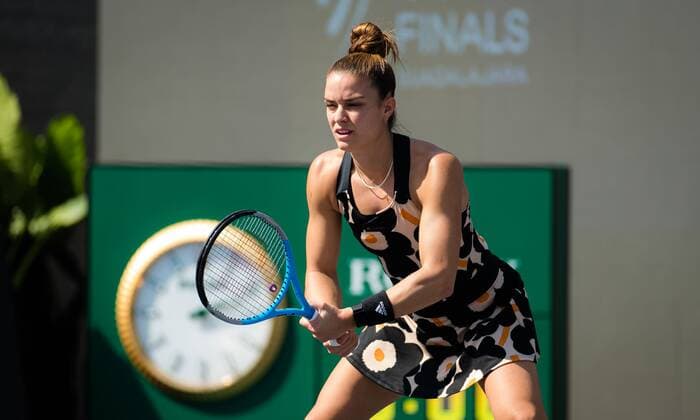 Mandatory Credit: Photo by Rob Prange Shutterstock (12596804aj) Maria Sakkari of Greece in action during the first round-robin match at the 2021 Akron WTA, Tennis Damen Finals Guadalajara WTA tennis tournament Akron WTA Finals, Day 2, Tennis, Panamerican Tennis Center Guadalajara, Mexico - 11 Nov 2021 Akron WTA Finals, Day 2, Tennis, Panamerican Tennis Center Guadalajara, Mexico - 11 Nov 2021  Copyright: xRobxPrange Shutterstockx 12596804aj