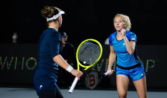 Mandatory Credit: Photo by Rob Prange Shutterstock (12596804dy) Katerina Siniakova & Barbora Krejcikova of the Czech Republic in action during the first round robin doubles match at the 2021 Akron WTA, Tennis Damen Finals Guadalajara WTA tennis tournament Akron WTA Finals, Day 2, Tennis, Panamerican Tennis Center Guadalajara, Mexico - 11 Nov 2021 Akron WTA Finals, Day 2, Tennis, Panamerican Tennis Center Guadalajara, Mexico - 11 Nov 2021  Copyright: xRobxPrange Shutterstockx 12596804dy