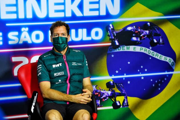 F1 Grand Prix of Brazil 5 Sebastian Vettel (GER, Aston Martin Cognizant F1 Team), F1 Grand Prix of Brazil at Autodromo Jose Carlos Pace on November 11, 2021 in Sao Paulo, Brazil. (Photo by xpbimages.com XPB Images FIA Pool via HOCH ZWEI) Sao Paulo Brazil Poolfoto HOCH ZWEI Pool XPB Images ,EDITORIAL USE ONLY
