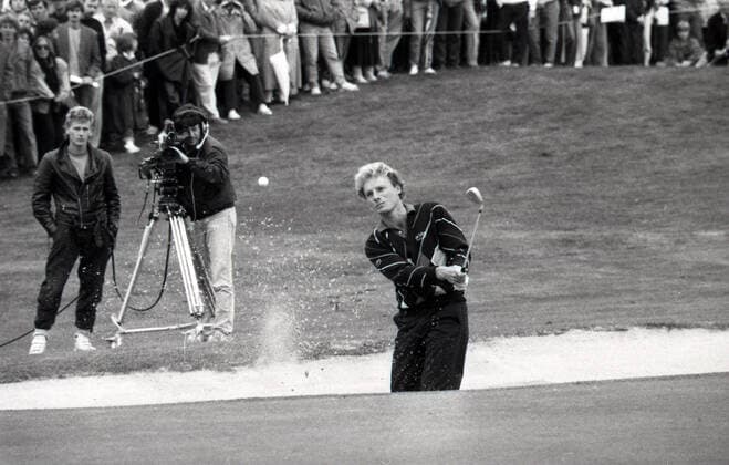 11.10.87 Golf Mönsheim Langer Deutschland, Mönsheim, 11.10.1987, Golf, German Masters: Bernhard Langer. *** 11 10 87 Golf Mönsheim Langer Germany, Mönsheim, 11 10 1987, Golf, German Masters Bernhard Langer