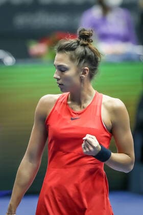 TENNIS - WTA, Tennis Damen Upper Austria Ladies Linz LINZ,AUSTRIA,12.NOV.21 - TENNIS - WTA Tour, Upper Austria Ladies Linz. Image shows the rejoicing of Jaqueline Cristian (ROU).  GEPAxpictures xManfredxBinder