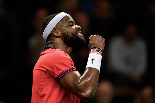 211112 Frances Tiafoe of USA competes in men s semi final s singles match during Stockholm Open of the Stockholm Open on November 12, 2021 in Stockholm Photo Simon Hastegard BILDBYRAN kod SH SH0191 tennis stockholm open 6 bbeng jubel,  Copyright: SIMONxHASTEGARD BB211112SH043