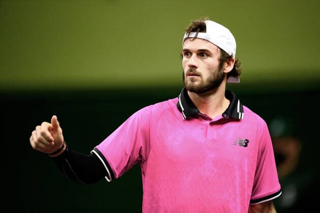 211112 Tommy Paul of USA competes in men s semi final s singles match during Stockholm Open of the Stockholm Open on November 12, 2021 in Stockholm Photo Simon Hastegard BILDBYRAN kod SH SH0191 tennis stockholm open 6 bbeng jubel,  Copyright: SIMONxHASTEGARD BB211112SH045