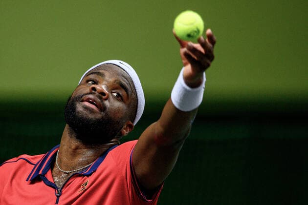 211112 Frances Tiafoe of USA competes in men s semi final s singles match during Stockholm Open of the Stockholm Open on November 12, 2021 in Stockholm Photo Simon Hastegard BILDBYRAN kod SH SH0191 tennis stockholm open 6 bbeng,  Copyright: SIMONxHASTEGARD BB211112SH051