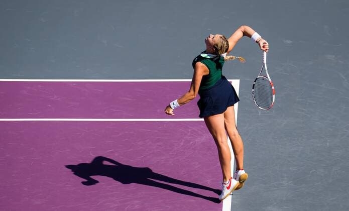 Mandatory Credit: Photo by Rob Prange Shutterstock (12596805e) Anett Kontaveit of Estonia in action during the second round robin doubles match at the 2021 Akron WTA, Tennis Damen Finals Guadalajara WTA tennis tournament Akron WTA Finals, Day 3, Tennis, Panamerican Tennis Center Guadalajara, Mexico - 12 Nov 2021 Akron WTA Finals, Day 3, Tennis, Panamerican Tennis Center Guadalajara, Mexico - 12 Nov 2021  Copyright: xRobxPrange Shutterstockx 12596805e