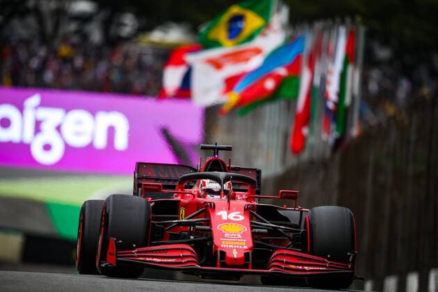 LECLERC Charles (mco), Scuderia Ferrari SF21, action during the Formula 1 Heineken Grande Premio De Sao Paulo 2021, Sao Paulo Grand Prix, 19th round of the 2021 FIA Formula One World Championship, WM, Weltmeisterschaft from November 12 to 14, 2021 on the Interlagos Circuit, in Sao Paulo, Brazil - F1 - SAO PAULO GRAND PRIX 2021 DPPI Panoramic  20211112_GOODEN_FGO02645