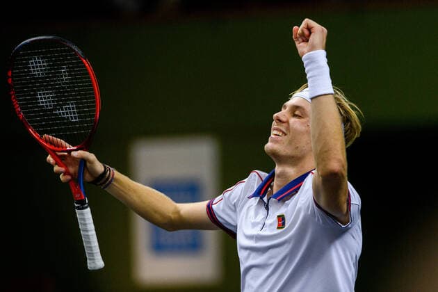 211112 Denis Shapovalov of Canada celebrates after men s semi final s singles match during Stockholm Open of the Stockholm Open on November 12, 2021 in Stockholm Photo Simon Hastegard BILDBYRAN kod SH SH0191 tennis stockholm open 6 bbeng jubel,  Copyright: SIMONxHASTEGARD BB211112SH065