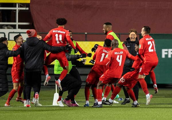 November 12, 2021, EDMONTON, AB, CANADA: Team Canada celebrates a goal against Costa Rica during second half World Cup qualifier soccer action in Edmonton on Friday, November 12, 2021. Canada News - November 12, 2021  - ZUMAc35_ 20211112_zaf_c35_064 Copyright: xJasonxFransonx