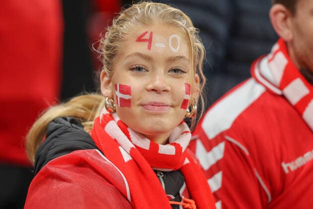 Denmark v Faroe Islands, World Cup qualifier, Copenhagen, Denmark Copenhagen, Denmark. 12th, November 2021. Football fans of Denmark seen on the stands during the UEFA World Cup qualifier between Denmark and Faroe Islands at Parken in Copenhagen. Copenhagen Denmark  Copyright: xGonzalesxPhoto RunexMathiesenx