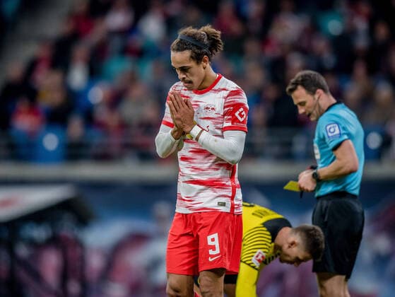 Leipzigs Yussuf Poulsen Football 1 Bundesliga, Matchday 11 RB Leipzig Borussia Dortmund 2 1 6 November 2021 Leipzig, Red Bull Arena RB Leipzig Borussia Dortmund 2 1
