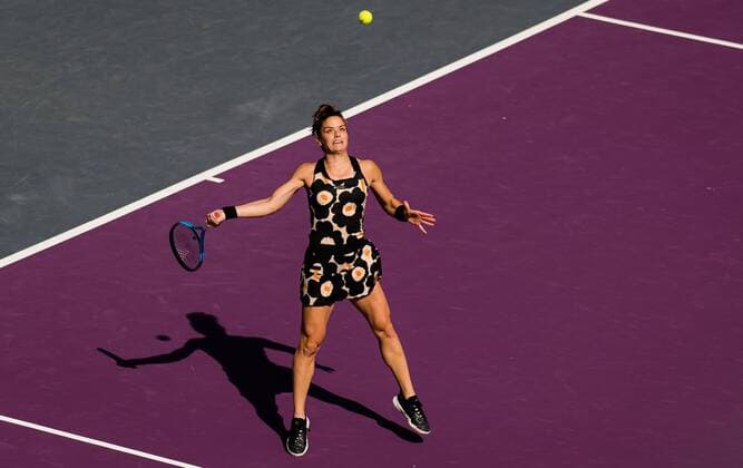 Mandatory Credit: Photo by Rob Prange Shutterstock (12596809i) Maria Sakkari of Greece in action during the second round robin doubles match at the 2021 Akron WTA, Tennis Damen Finals Guadalajara WTA tennis tournament Akron WTA Finals, Day 4, Tennis, Panamerican Tennis Center Guadalajara, Mexico - 13 Nov 2021 Akron WTA Finals, Day 4, Tennis, Panamerican Tennis Center Guadalajara, Mexico - 13 Nov 2021  Copyright: xRobxPrange Shutterstockx 12596809i