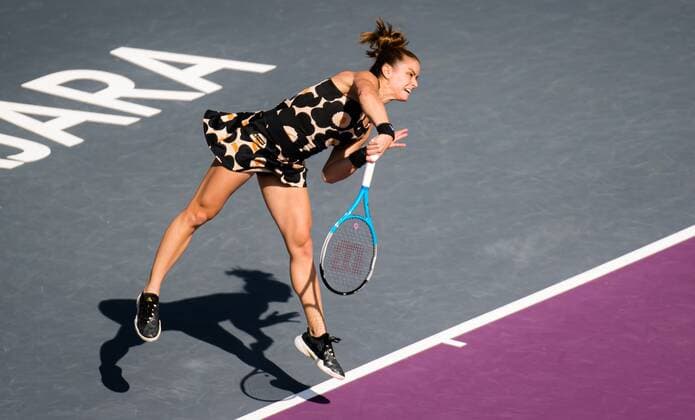 Mandatory Credit: Photo by Rob Prange Shutterstock (12596809g) Maria Sakkari of Greece in action during the second round robin doubles match at the 2021 Akron WTA, Tennis Damen Finals Guadalajara WTA tennis tournament Akron WTA Finals, Day 4, Tennis, Panamerican Tennis Center Guadalajara, Mexico - 13 Nov 2021 Akron WTA Finals, Day 4, Tennis, Panamerican Tennis Center Guadalajara, Mexico - 13 Nov 2021  Copyright: xRobxPrange Shutterstockx 12596809g