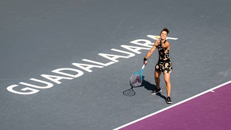 Mandatory Credit: Photo by Rob Prange Shutterstock (12596809h) Maria Sakkari of Greece in action during the second round robin doubles match at the 2021 Akron WTA, Tennis Damen Finals Guadalajara WTA tennis tournament Akron WTA Finals, Day 4, Tennis, Panamerican Tennis Center Guadalajara, Mexico - 13 Nov 2021 Akron WTA Finals, Day 4, Tennis, Panamerican Tennis Center Guadalajara, Mexico - 13 Nov 2021  Copyright: xRobxPrange Shutterstockx 12596809h