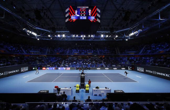 November 13, 2021, MILAN, ITALY: Sebastian Korda of Usa (R) returns the ball during the match against Carlos Alcaraz of Spain on the final of the Next Gen ATP, Tennis Herren Finals in Milan, Italy, 13 November 2021. The Next Gen Atp Finals runs from 09 November through 13 November.ANSA MATTEO BAZZI MILAN ITALY - ZUMAa110 20211113_zaf_a110_051 Copyright: xMatteoxBazzix