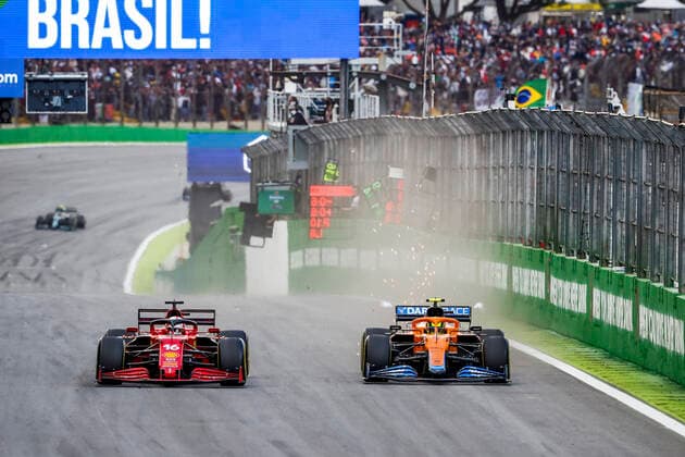 16 Charles Leclerc MON, Scuderia Ferrari Mission Winnow , 4 Lando Norris GBR, McLaren F1 Team , F1 Grand Prix of Brazil at Autodromo Jose Carlos Pace on November 13, 2021 in Sao Paulo, Brazil Photo by HOCH ZWEI Sao Paulo Brazil