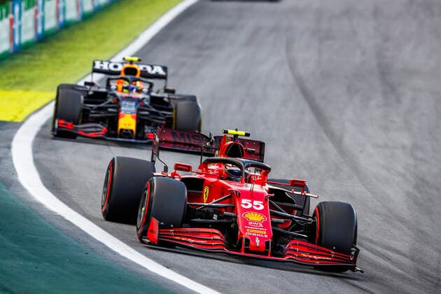 55 Carlos Sainz ESP, Scuderia Ferrari Mission Winnow , 11 Sergio Perez MEX, Red Bull Racing , F1 Grand Prix of Brazil at Autodromo Jose Carlos Pace on November 13, 2021 in Sao Paulo, Brazil Photo by HOCH ZWEI Sao Paulo Brazil