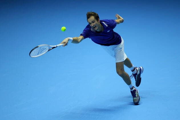 Mandatory Credit: Photo by Ella Ling Shutterstock (12602560aj) Daniil Medvedev of Russia in action Nitto ATP, Tennis Herren Finals, Tennis, Turin, Italy - 14 Nov 2021 Nitto ATP Finals, Tennis, Turin, Italy - 14 Nov 2021  Copyright: xEllaxLing Shutterstockx 12602560aj