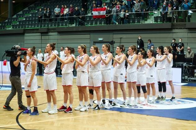 BASKETBALL - FIBA EURO Quali, AUT vs MNE SCHWECHAT,AUSTRIA,14.NOV.21 - BASKETBALL - FIBA WomenÕs EURO Basket 2023 Qualification, OEBV international match, Länderspiel, Nationalmannschaft Austria vs Montenegro. Image shows the team of AUT.  GEPAxpictures xPhilippxBrem