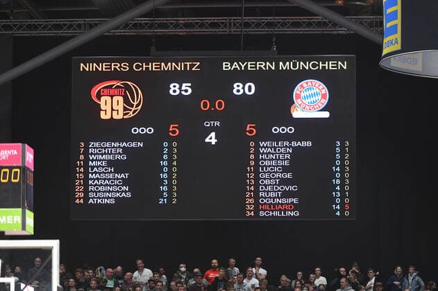Niners Chemnitz team wins 85 80, Niners Chemnitz vs FC Bayern Muenchen, 14 11 2021, BBL Cup, Quarter Finals, GER, Season 2021 2022 Niners Chemnitz vs FC Bayern Muenchen, 14 11 2021, BBL Cup, Quarter Finals, GER, Season 2021 2022 Chemnitz. Copyright: xBertxHarzer xEibner-xPressefotox