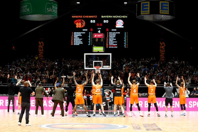 14 11 2021, easyCredit Basketball Bundesliga, Magentasport BBL Cup, 2020 2021 season, men, Chemnitz Niners FC Bayern Munich Basketball Cheers of the Niners Chemnitz Chemnitz Fair Chemnitz Saxony Germany