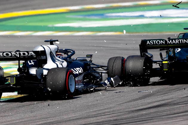 22 Yuki Tsunoda JPN, Scuderia AlphaTauri Honda , 18 Lance Stroll CAN, Aston Martin Cognizant F1 Team , F1 Grand Prix of Brazil at Autodromo Jose Carlos Pace on November 14, 2021 in Sao Paulo, Brazil Photo by HOCH ZWEI Sao Paulo Brazil