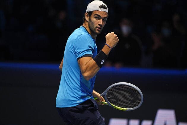 Photo Marco Alpozzi LaPresse November 14, 2021 Turin (Italy) Tennis Nitto ATP, Tennis Herren Finals - men s singles - Round Robin Alexander Zverev Vs Matteo Berrettini In the pic: Matteo Berrettini  Copyright: xMarcoxAlpozzi LaPressex