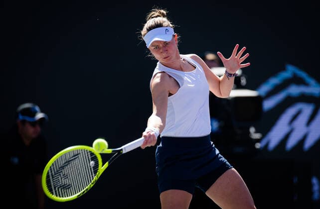 Mandatory Credit: Photo by Rob Prange Shutterstock (12596810r) Barbora Krejcikova of the Czech Republic in action during the third round robin match at the 2021 Akron WTA, Tennis Damen Finals Guadalajara WTA tennis tournament Akron WTA Finals, Day 5, Tennis, Panamerican Tennis Center Guadalajara, Mexico - 14 Nov 2021 Akron WTA Finals, Day 5, Tennis, Panamerican Tennis Center Guadalajara, Mexico - 14 Nov 2021  Copyright: xRobxPrange Shutterstockx 12596810r