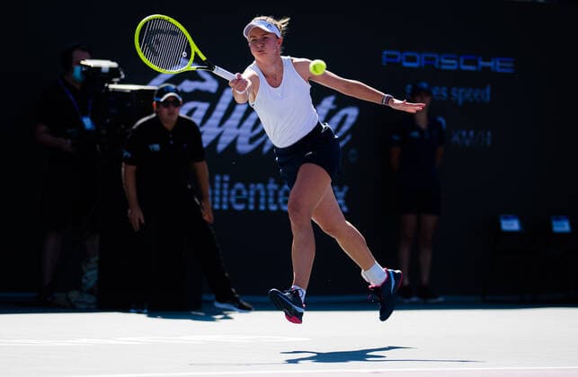 Mandatory Credit: Photo by Rob Prange Shutterstock (12596810n) Barbora Krejcikova of the Czech Republic in action during the third round robin match at the 2021 Akron WTA, Tennis Damen Finals Guadalajara WTA tennis tournament Akron WTA Finals, Day 5, Tennis, Panamerican Tennis Center Guadalajara, Mexico - 14 Nov 2021 Akron WTA Finals, Day 5, Tennis, Panamerican Tennis Center Guadalajara, Mexico - 14 Nov 2021  Copyright: xRobxPrange Shutterstockx 12596810n