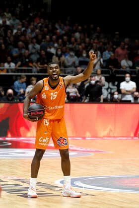 14 11 2021, easyCredit Basketball Bundesliga, Magentasport BBL Cup, 2020 2021 season, men, Chemnitz Niners FC Bayern Munich Basketball Frantz Massenat, Niners Chemnitz Chemnitz Fair Chemnitz Saxony Germany