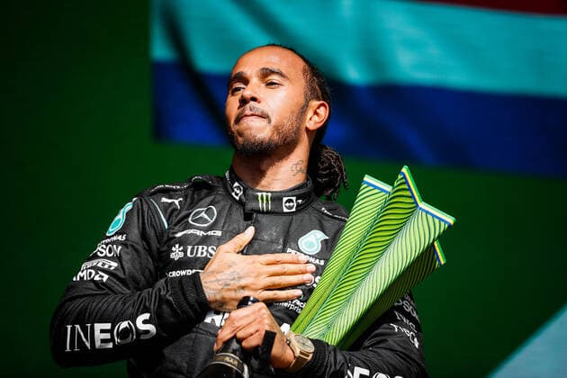 podium HAMILTON Lewis (gbr), Mercedes AMG F1 GP W12 E Performance, portrait during the Formula 1 Heineken Grande Premio De Sao Paulo 2021, Sao Paulo Grand Prix, 19th round of the 2021 FIA Formula One World Championship, WM, Weltmeisterschaft from November 12 to 14, 2021 on the Interlagos Circuit, in Sao Paulo, Brazil - F1 - SAO PAULO GRAND PRIX 2021 - RACE DPPI Panoramic  00121040__V2_0875