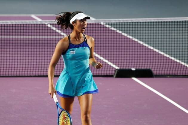 Ena Shibahara reacts, during a doubles match of the AKRON WTA, Tennis Damen Finals tournament, in Guadalajara, Mexico, 14 November 2021. AKRON WTA Finals of Guadalajara !ACHTUNG: NUR REDAKTIONELLE NUTZUNG!  Copyright: xFranciscoxGuascox AME7331 20211115-116f435b0b73450434612dfcf67f9a3fd6fe0384