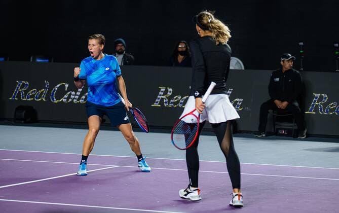 Mandatory Credit: Photo by Rob Prange Shutterstock (12596810dn) Nicole Melichar of the United States & Demi Schuurs of the Netherlands in action during the third doubles round robin match at the 2021 Akron WTA, Tennis Damen Finals Guadalajara WTA tennis tournament Akron WTA Finals, Day 5, Tennis, Panamerican Tennis Center Guadalajara, Mexico - 14 Nov 2021 Akron WTA Finals, Day 5, Tennis, Panamerican Tennis Center Guadalajara, Mexico - 14 Nov 2021  Copyright: xRobxPrange Shutterstockx 12596810dn