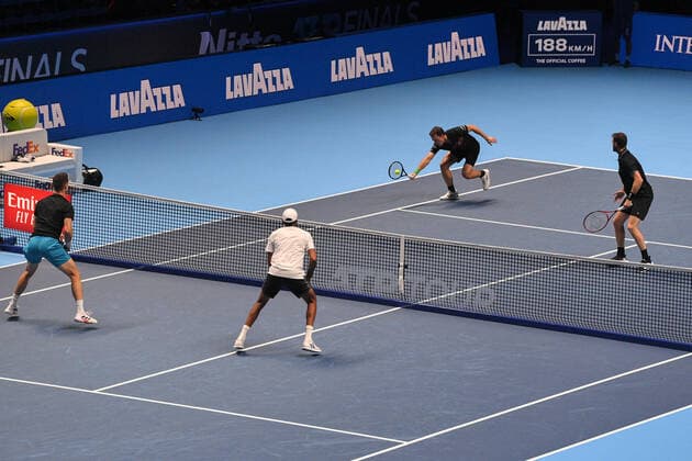 Photo Marco Alpozzi LaPresse November 15, 2021 Turin (Italy) Tennis Nitto ATP, Tennis Herren Finals - men s doubles - Round Robin Granollers Zeballos Vs Dodig Polasek In the pic: during the match  Copyright: xMarcoxAlpozzi LaPressex
