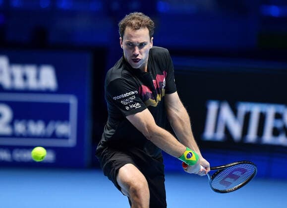 November 15, 2021, TORINO, Italia: Bruno Soares of Brasil returns the ball during the match against Rajeev Ram of USA and Joe Salisbury of England at the Nitto ATP, Tennis Herren Finals in Turin, Italy, 14 November 2021.ANSA ALESSANDRO DI MARCO TORINO Italia - ZUMAa110 20211115_zaf_a110_019 Copyright: xAlessandroxDixMarcox
