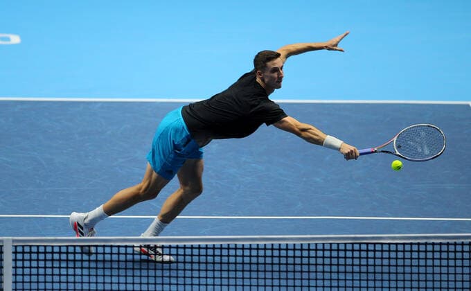 Mandatory Credit: Photo by Ella Ling Shutterstock (12603333l) Joe Salisbury of GB in action with Rajeev Ram of USA Nitto ATP, Tennis Herren World Tour Finals, Day 2, Tennis, Pala Alpitour, Turin, Italy - 15 Nov 2021 Nitto ATP World Tour Finals, Day 2, Tennis, Pala Alpitour, Turin, Italy - 15 Nov 2021 Copyright: xEllaxLing Shutterstockx 12603333l