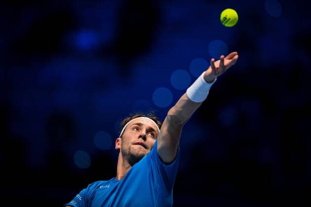 Photo Marco Alpozzi LaPresse November 15, 2021 Turin (Italy) Tennis Nitto ATP, Tennis Herren Finals - men s singles - Round Robin Novak Djokovic Vs Casper Ruud In the pic: Casper Ruud (Norway)  Copyright: xMarcoxAlpozzi LaPressex