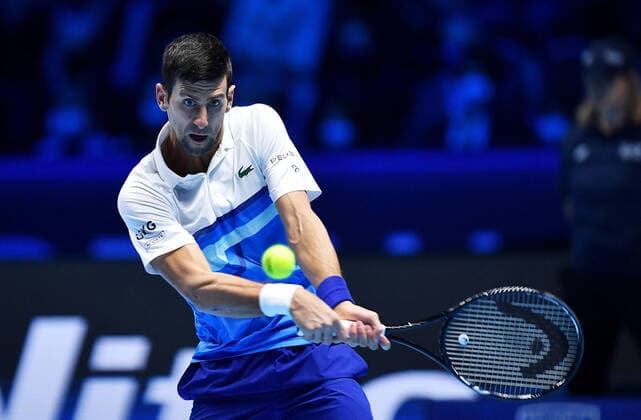 November 15, 2021, TORINO, Italia: Novak Djokovic of Slovakia returns the ball during the match against Casper Ruud of Noreay at the Nitto ATP, Tennis Herren Finals in Turin, Italy, 14 November 2021.ANSA ALESSANDRO DI MARCO Tennis: Nitto ATP Finals in Turin  - ZUMAa110 20211115_zaf_a110_041 Copyright: xAlessandroxDixMarcox