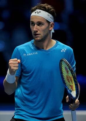 Mandatory Credit: Photo by Ella Ling Shutterstock (12603333ay) Casper Ruud of Norway celebrates Nitto ATP, Tennis Herren World Tour Finals, Day 2, Tennis, Pala Alpitour, Turin, Italy - 15 Nov 2021 Nitto ATP World Tour Finals, Day 2, Tennis, Pala Alpitour, Turin, Italy - 15 Nov 2021 Copyright: xEllaxLing Shutterstockx 12603333ay
