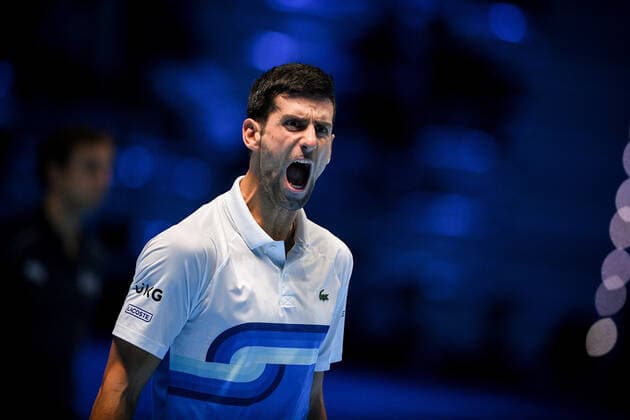 Photo Marco Alpozzi LaPresse November 15, 2021 Turin (Italy) Tennis Nitto ATP, Tennis Herren Finals - men s singles - Round Robin Novak Djokovic Vs Casper Ruud In the pic: Novak Djokovic (Serbia)  Copyright: xMarcoxAlpozzi LaPressex
