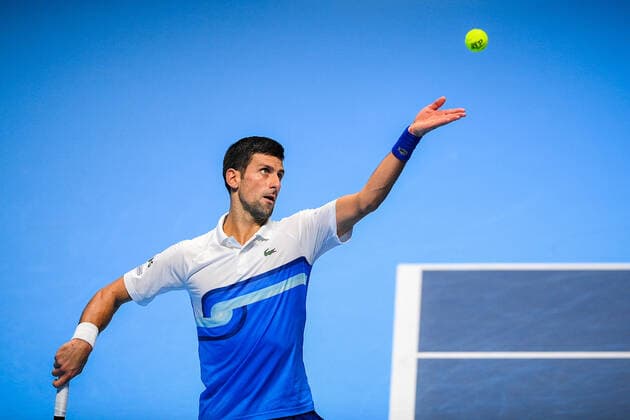 Photo Marco Alpozzi LaPresse November 15, 2021 Turin (Italy) Tennis Nitto ATP, Tennis Herren Finals - men s singles - Round Robin Novak Djokovic Vs Casper Ruud In the pic: Novak Djokovic (Serbia)  Copyright: xMarcoxAlpozzi LaPressex