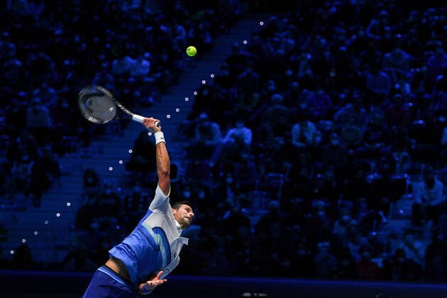 Photo Marco Alpozzi LaPresse November 15, 2021 Turin (Italy) Tennis Nitto ATP, Tennis Herren Finals - men s singles - Round Robin Novak Djokovic Vs Casper Ruud In the pic: Novak Djokovic (Serbia)  Copyright: xMarcoxAlpozzi LaPressex