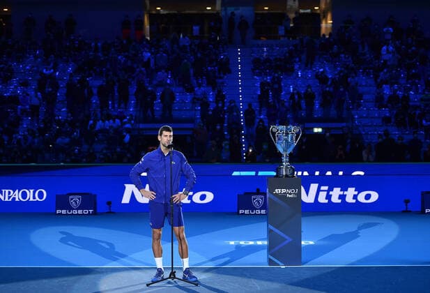 Tennis, ATP Finals in Turin, Novak Djokovic erhält Pokal als Weltranglistenerster November 15, 2021, Turin, Italy: Serbian tennis player Novak Djokovic awarded for being seven times the number one in the world of the ATP, Tennis Herren ranking, at the Pala Alpitour, during the Atp Finals, Turin, Italy, 15 November 2021. ANSA ALESSANDRO DI MARCO Atp Finals: Djokovic awarded, seven times n.1 in the world - ZUMAa110 20211115_zaf_a110_052 Copyright: xAlessandroxDixMarcox