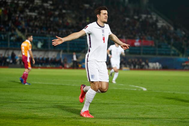 San Marino v England 2022 FIFA World Cup, WM, Weltmeisterschaft, Fussball Qualifiers Harry Maguire of England celebrates scoring his side?s 1st goal during the 2022 FIFA World Cup Qualifiers Group I match at Stadio Olimpico di Serravalle, Serravalle Content Not Available For UK Newspapers Copyright: xPaulxChestertonx FIL-16117-0031
