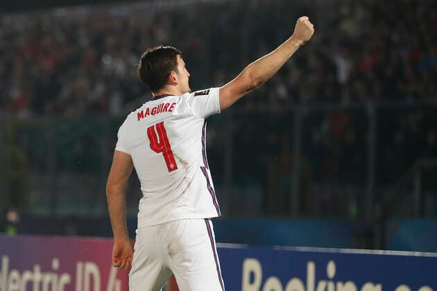 San Marino v England 2022 FIFA World Cup, WM, Weltmeisterschaft, Fussball Qualifiers Harry Maguire of England celebrates scoring his side?s 1st goal during the 2022 FIFA World Cup Qualifiers Group I match at Stadio Olimpico di Serravalle, Serravalle Content Not Available For UK Newspapers Copyright: xPaulxChestertonx FIL-16117-0046