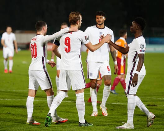 San Marino v England 2022 FIFA World Cup, WM, Weltmeisterschaft, Fussball Qualifiers Harry Kane of England celebrates scoring his sides 5th goal from the penalty spot to complete his Hat Trick during the 2022 FIFA World Cup Qualifiers Group I match at Stadio Olimpico di Serravalle, Serravalle Content Not Available For UK Newspapers Copyright: xPaulxChestertonx FIL-16117-0077