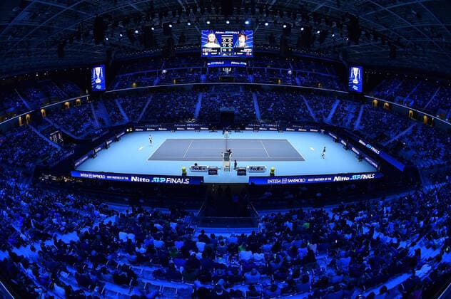 Tennis, ATP Finals in Turin, Stefanos Tsitsipas - Andrey Rublev November 15, 2021, Torino, Italia: The Nitto ATP, Tennis Herren Finals at Pala Alpitour in Turin, Italy, 15 November 2021.ANSA ALESSANDRO DI MARCO Tennis: Nitto ATP Finals in Turin  - ZUMAa110 20211115_zaf_a110_088 Copyright: xAlessandroxDixMarcox