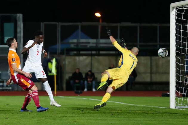 Fußball, WM Quali, San Marino - England San Marino v England 2022 FIFA World Cup, WM, Weltmeisterschaft, Fussball Qualifiers Bukayo Saka of England scores his sides 10th goal during the 2022 FIFA World Cup Qualifiers Group I match at Stadio Olimpico di Serravalle, Serravalle Content Not Available For UK Newspapers Copyright: xPaulxChestertonx FIL-16117-0113