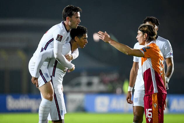 Fußball, WM Quali, San Marino - England November 15, 2021, San Marino, Republic of San Marino: San Marino s Filippo Fabbri protests after England s Jude Bellingham scored a canceled goal 0-9 during the FIFA World Cup, WM, Weltmeisterschaft, Fussball Qatar 2022 World Cup qualifiers - San Marino vs England at the San Marino Stadium in San Marino, Republic of San Marino, 15 November 2021.ANSA ETTORE GRIFFONI San Marino Republic of San Marino - ZUMAa110 20211115_zaf_a110_105 Copyright: xEttorexGriffonix